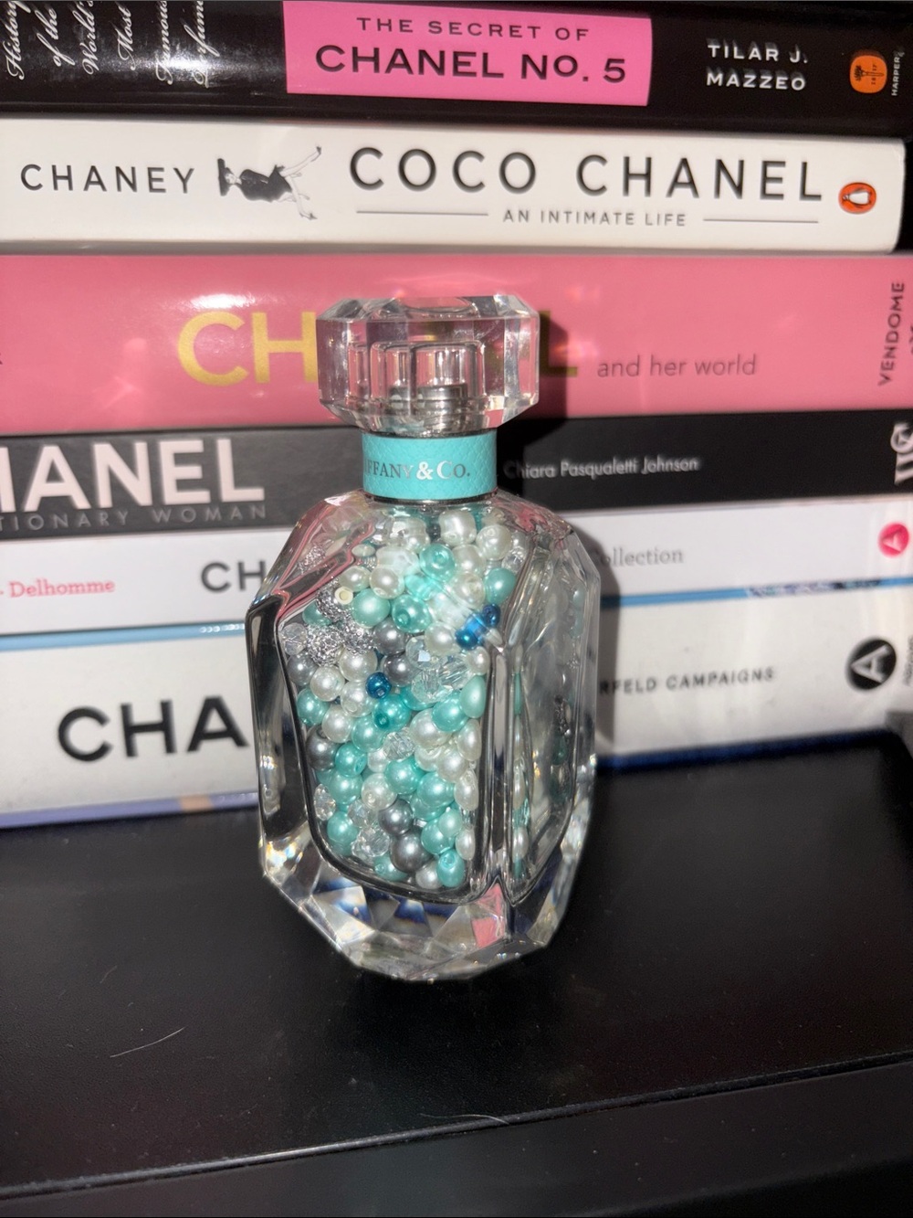 Tiffany & Co. Aqua, White, Silver Pearl-Filled Faceted Bottle
